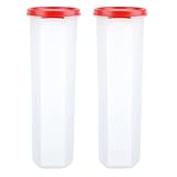 SIMPARTE Smart Slim Storage AirTight Leak Resistant Plastic Round Modular Container For Juice Snacks Cookies Wafers Stackable BPA Free Refrigerator Safe 1100ML Red Set of 2