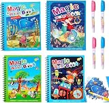 GLUN Water Magic Coloring Book for Kids 4 Books 4 Themes Reusable NoMess Painting Book with Magic Water Pen TravelFriendly Educational Toy for Toddlers Age 25years QuickDry Refillable