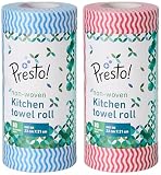 Presto NonWoven Kitchen Towel Roll 80 Pulls Pack of 2 Size 23 x 21 cm Wavy Pattern Red Blue Washable and Reusable Highly Absorbent For Daily Use