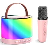 Storio Rechargeable Round Karaoke Machine for Kids Adults with Wireless Microphone Portable Bluetooth Speaker with Dynamic Lights Birthday Gift Ideas Singing Toys for Girls Boys 4 5 6 7 8 9 10 Years