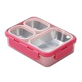 Stainless Steel Lunch Box 3Compartment Leakproof BPAFree Bento Box Insulated with Detachable Inner Containers 4Sided Lock Ideal for Office School College Travel Pink