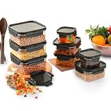 CELLO Modulock Pet Storage Container For Kitchen Set of 9 Pcs Black 1000ml x 3 600ml x 3 260ml x 3 Freezer Fridge Safe Airtight Pet Kitchen Storage Container For Beans Whole Grains Spices