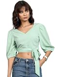 Tokyo Talkies Womens Short Sleeves VNeck Self Design Tops Stylish Casual wear