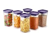 Homeor Plastic Storage Jar and Container Set I Air Tight BPA Free Stackable Containers for Kitchen Storage Set I Grocery Kitchen Container Set I Multipurpose Kitchen Jar 1100 Ml Each Set 6 Purple