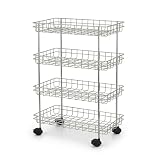 Solimo 4Tier Ventilated Storage with Swivel Wheels Multipurpose Storage Organizer for Kitchen Bathroom Laundry High Quality Stainless Steel Trolly Steel