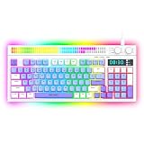 Ant Esports MK1900 RGB Wired Gaming Keyboard with Volume Knob Alarm Clock 93 Keys 6 Macro Keys Mechanical Feel Membrane DIY Backlit Effects Compatible WindowsMacLinux WhitePurpleBlue