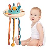 Montessori Teething Toy Set for Toddlers FoodGrade Pull String Perfect for 6 Months Babies Boys Girls Learning Skills Development Toys TravelFriendly UFO Blue