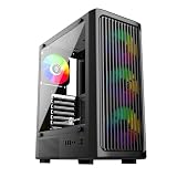 Circle Amazer X1 Mid Tower Computer Case Gaming Cabinet Black Support ATX MATX ITX Pre Installed 3 x 120mm Front and 1 x 120mm Rear ARGB Mirror Fans