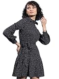 Tokyo Talkies Black White Polka Dot Printed Cuffed Sleeves Shirt Dress