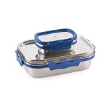 ATTRO Shine Medium Stainless Steel Lunch Box 2Piece Set 800ml 150ml LeakProof BPAFree Compact Durable Ideal for Kids Office Travel Blue