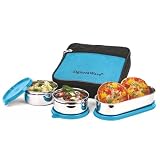 SignoraWare Health Bite Stainless Steel Lunch Box Airtight Leakproof Compact Easy to Carry Ideal for Meal Prep Travel Everyday Use 350ml x 2 650ml Setof3 TBlue