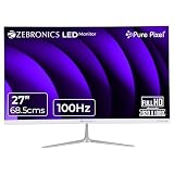 ZEBRONICS 27 685 cm BezelLess LED Monitor 100Hz Refresh Rate IPS Display HDMI VGA FHD 1920×1080 250nits Builtin Speaker 169 Aspect Ratio AntiGlare Screen 167M Colors SA127 White