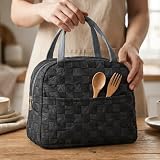 The Earth Store Black Check Insulated Lunch Bag for Office Men Women Travel Tiffin Bag with Handle Waterproof Leakproof Reusable Thermal Lunch Box Bags