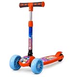 Storio Foldable Kick Scooter for Kids 3Wheel Design Adjustable Handle Wide Deck with PVC Wheels Lightweight Portable Indoor Outdoor Use for Boys and Girls 3 Years Red