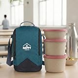 Happy Cove Eco Friendly Lunch Box for Office Use Made of Wheat Straw and Rice Husk 3 Microwave Safe Pink Containers Tiffin Box for Men with Lunch Bag Microwave Safe Oven Safe Unbreakable