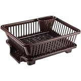 ADD2CART Sink Dish Rack 3 in 1 Large Durable Plastic Drainer Drying Rack Washing Basket with Tray Dish Rack Organizers Utensils Tools Cutlery Brown Pack of 1