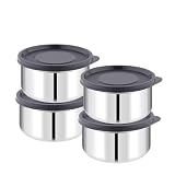 ATTRO Prime Stainless Steel Single Wall Storage Containers Airtight Leak Proof Containers for Office Use School Picnic 550ml BlackSet Of 4