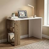 Strata Compact Computer Desk with Builtin 2Tier Bookshelf SpaceSaving Modern Study Table Workstation for Home Office 90x50x80cm White Walnut