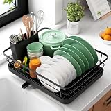 HomeWiz Dish Drying Rack 3 in 1 HeavyDuty Dish Drainer Basket with Drain Tray Builtin Cutlery Holder Utensils Drying Rack Bartan Stand Kitchen Countertop Organizer Black