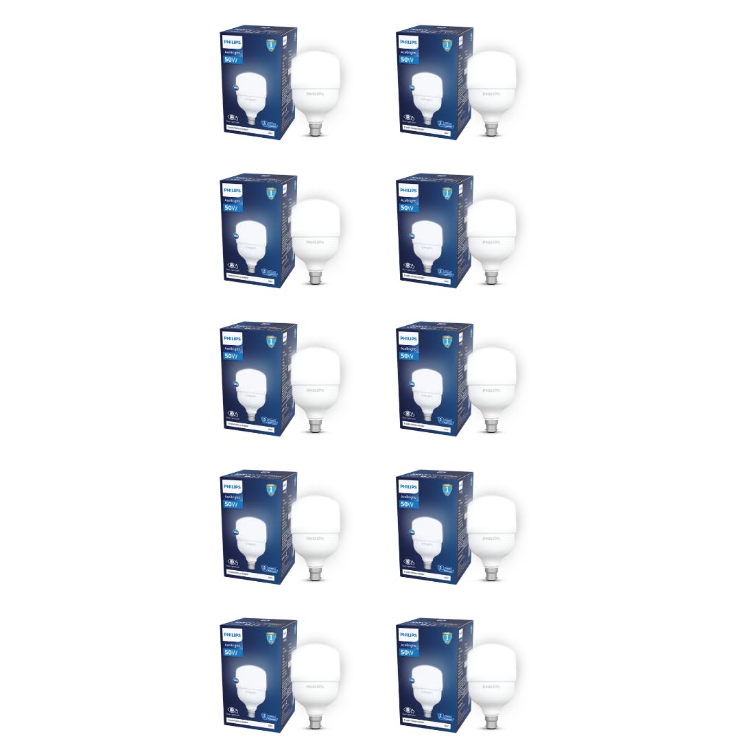 Philips 50 – watt LED Bulb | AceBright High Wattage LED Bulb | Bulb Base : B22, Light Bulb for Home | Colour : Cool Day Light, Pack of 10