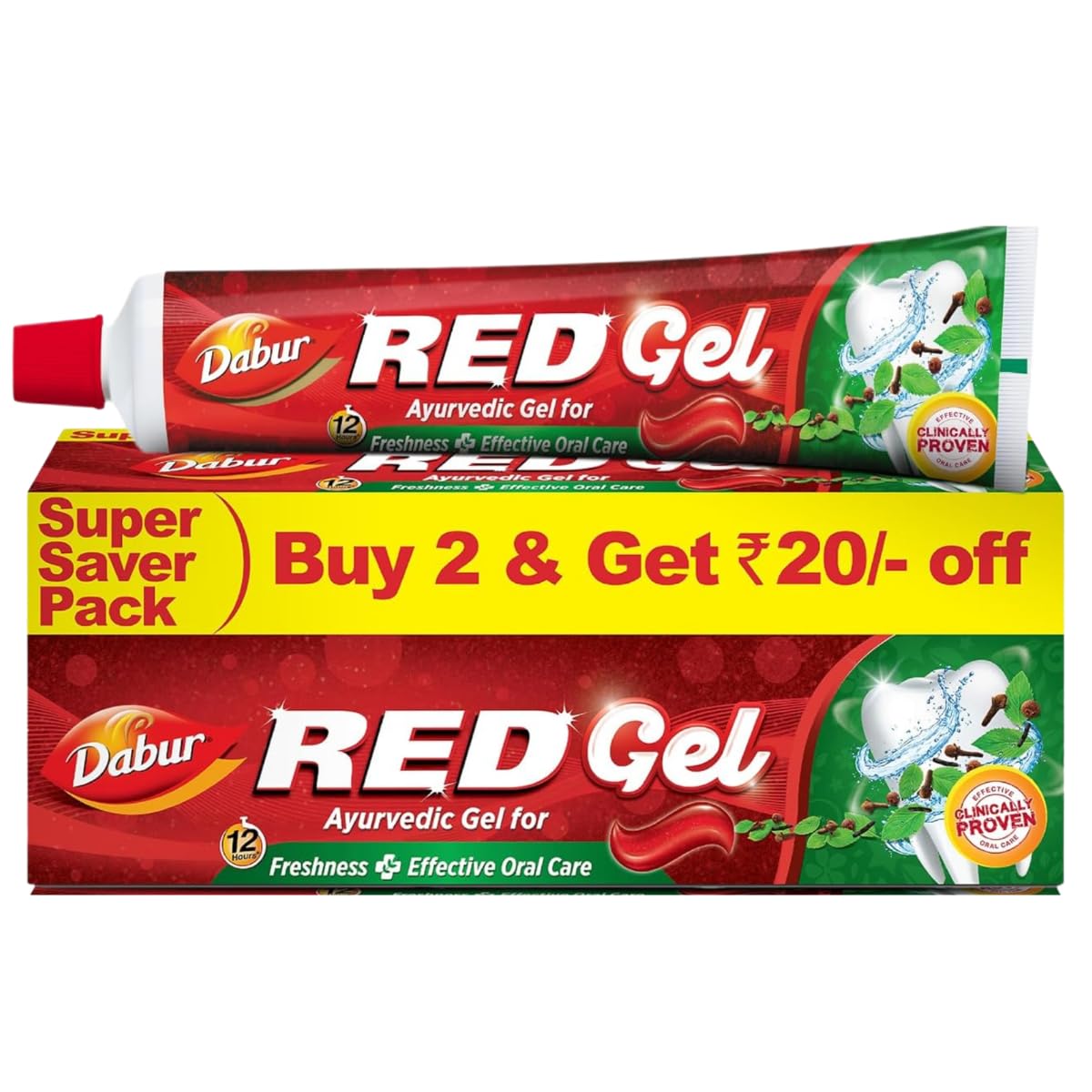 Dabur Red Gel Ayurvedic Toothpaste – 300g (150g x 2) | Reduction in Bad Breath, Plaque & Gingivitis | Freshness with Protection | For Healthy Gums & Effective Dental Care