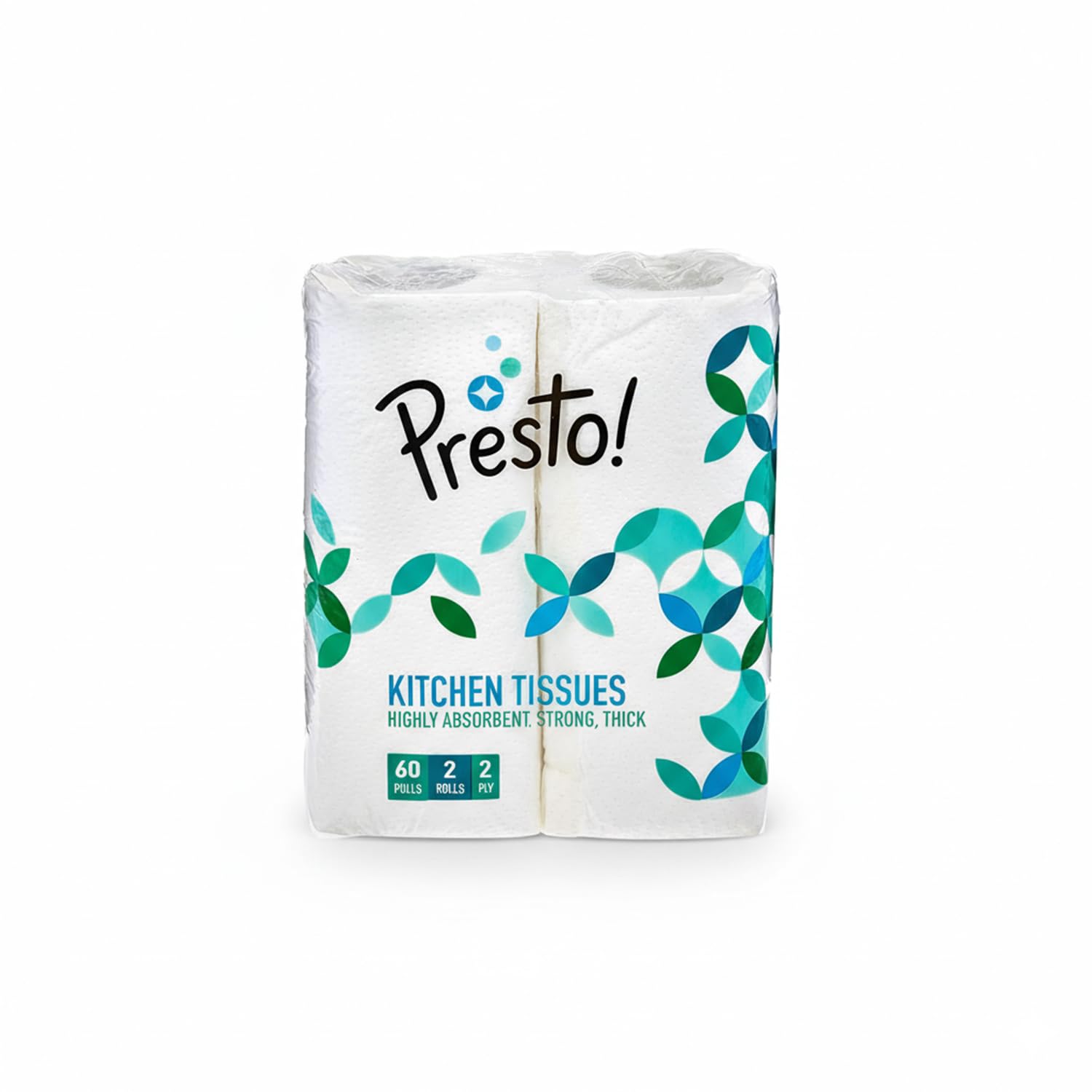 Amazon Brand – Presto! 2 Ply Kitchen Tissue Paper Roll | 120 Pulls | 60 Kitchen Towels X 2 Rolls | Soft And Highly Absorbent | 100% Natural Virgin Cellulose Fiber