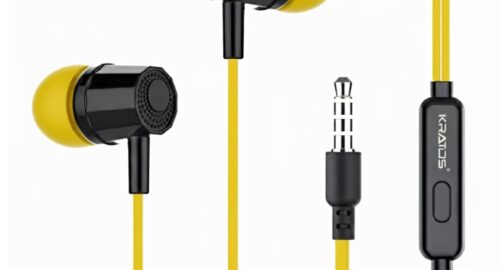Kratos E02 Yellow Wired Earphones with 3.5mm Jack Inline Mic Control for Clear Calling & Music, Multi-Functional Controller,Sweat Resistant,Comfort Fit Wired Ear Phones,Compatibility with All Mobiles