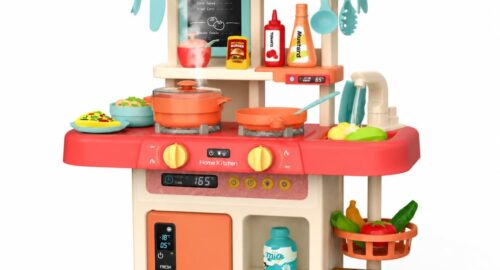 MiniExplorer Kitchen Set for Kids, Big Kitchen Playset with Sound & Light and Cooking Stove,44 Pcs Toy Kitchen Accessories with Running Water, Pretend Play Cooking Set for Girls Boys Ages 3+