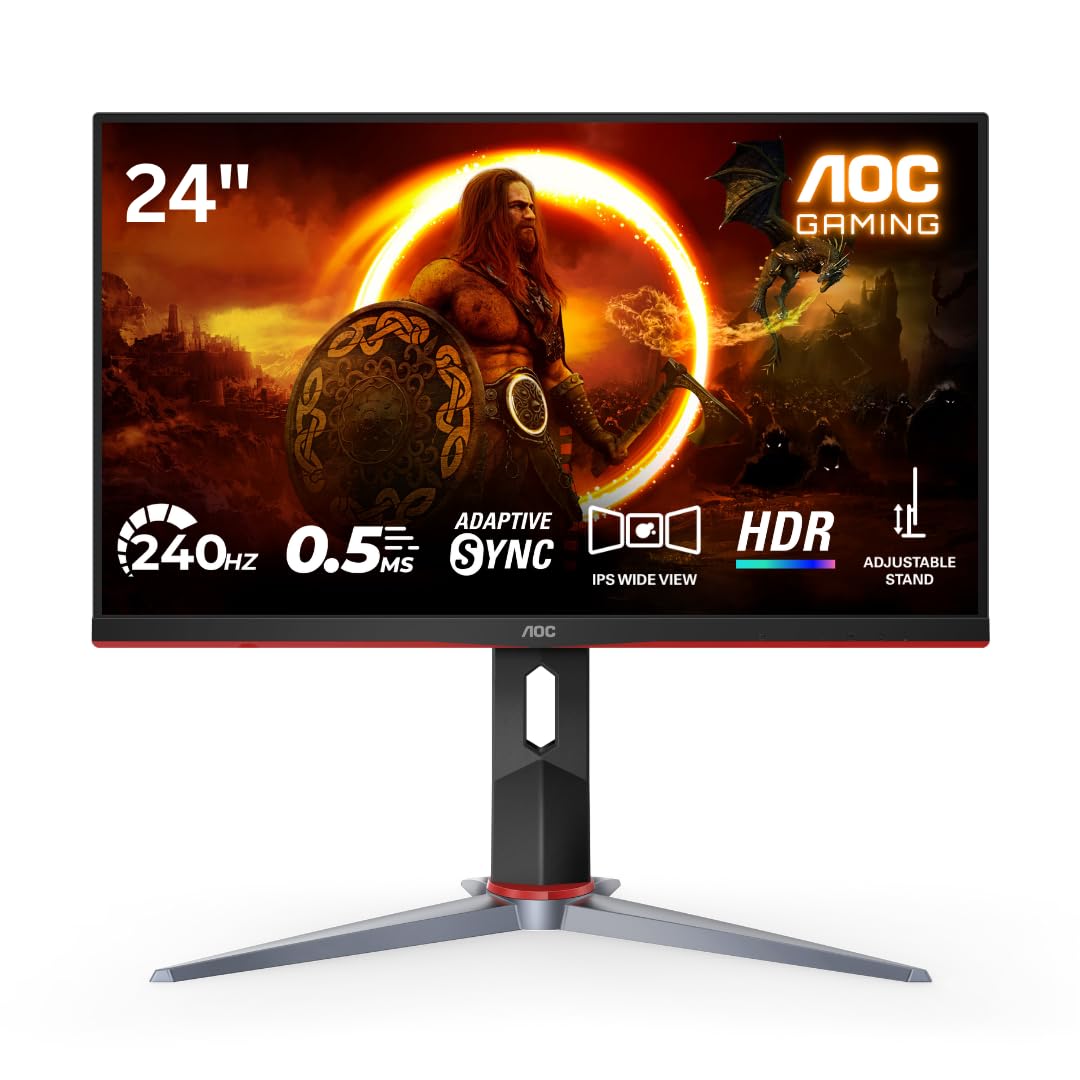 AOC 24G2Z 23.8″ Gaming Monitor Full HD, 240Hz, 0.5ms, Flicker-Free, Anti Glare Screen, 350 nits Brightness, Free sync Premium, Minimal Bezel, 6 Game Modes, Built in Speaker,Multitasking Gaming Monitor