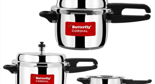 Butterfly Cordial 2L, 3L & 5L SS Pressure Cooker Combo | Stainless Steel | Induction & Gas Stove Compatible| ISI Certified| Triple Safety System| Silver