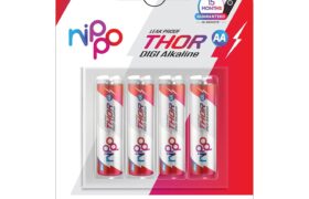 Nippo Thor Leakproof Alkaline AA Batteries 1.5V | Longer Lasting Batteries | Guaranteed 15 Months in Remote | Eco Friendly | Suited for All Types of Modern Devices|Pack of 4
