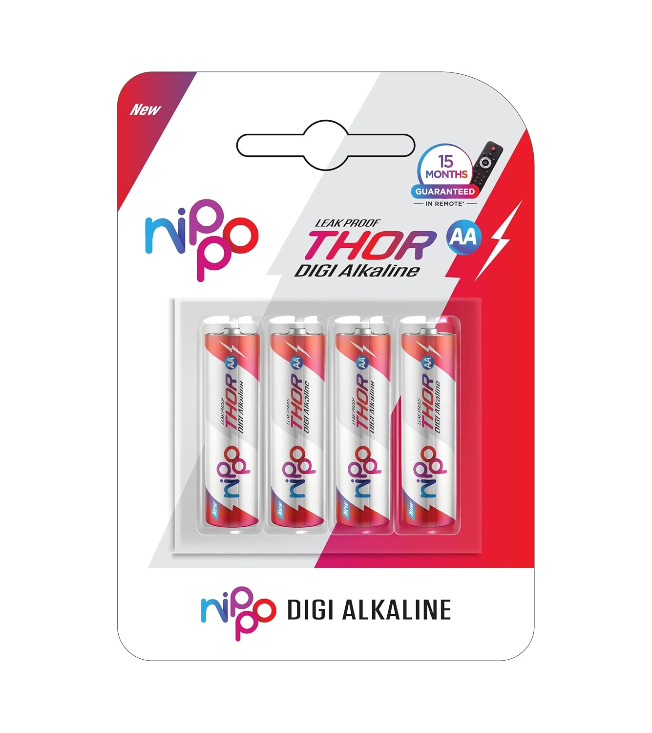 Nippo Thor Leakproof Alkaline AA Batteries 1.5V | Longer Lasting Batteries | Guaranteed 15 Months in Remote | Eco Friendly | Suited for All Types of Modern Devices|Pack of 4