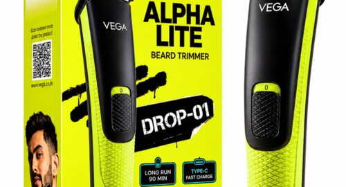 VEGA Alpha Lite Beard Trimmer for Men, Self-Sharpening Blades, Trimmer for Man, 4 Comb Attachment, Up to 6 Weeks Runtime 1 Charge, USB Type-C 2X Fast Charging, 2 Yrs Warranty(VHTH-44)