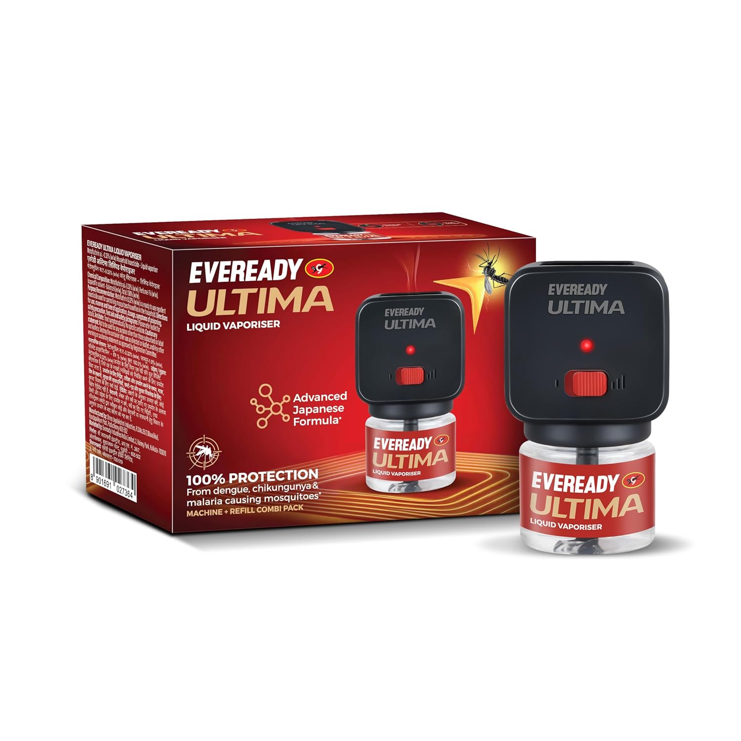 Eveready Ultima Mosquito Repellent, Machine + Refill Combi Pack, Dual Mode – Normal & High, Advanced Japanese Formula, 100% Protection from Dengue, Chikungunya & Malaria