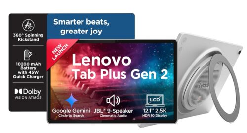 Lenovo Tab Plus Gen 2 with JBL 9-Unit Speaker System | WiFi only | 12.1″ 2.5K Display, 800nits Peak Brightness |8GB RAM + 128GB ROM (Expandable Upto 2TB)| MediaTek Dimensity 7400| 10200mAh | White
