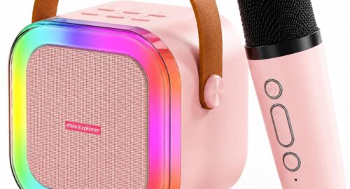 MiniExplorer Rechargeable Wireless Mini Portable Bluetooth Karaoke Machine | Bluetooth Speaker with Microphone & LED Lights – Kids Music Singing Toys for Girl Boy Birthday Gift Ideas