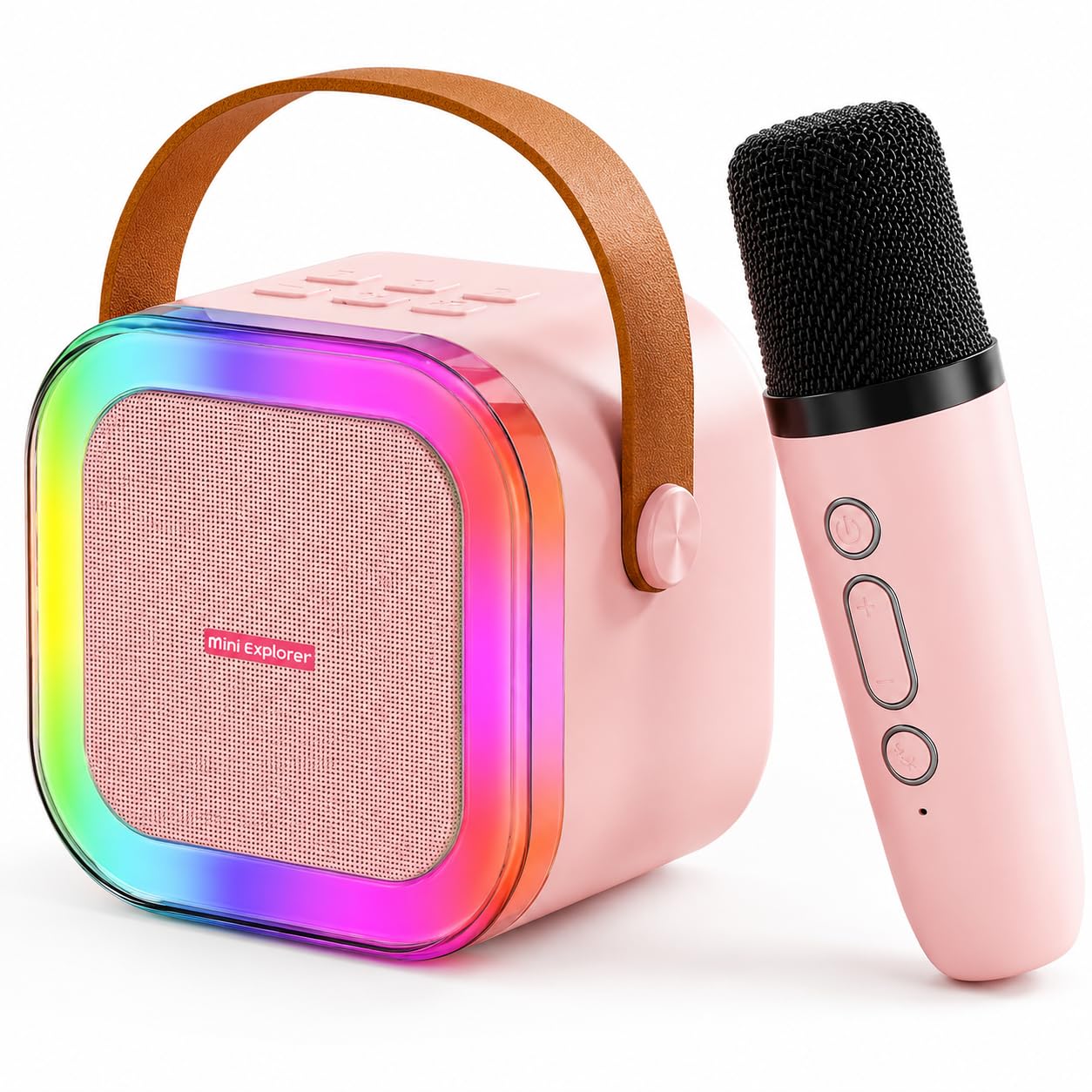 MiniExplorer Rechargeable Wireless Mini Portable Bluetooth Karaoke Machine | Bluetooth Speaker with Microphone & LED Lights – Kids Music Singing Toys for Girl Boy Birthday Gift Ideas