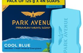 Park Avenue Premium Men’s Soaps for Bath – Cool Blue | 125g (Pack of 4) | Menthol & Mineral Energizer | Grade 1 Soap | For All Skin Types