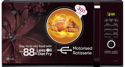 LG 32 L Convection Microwave Oven (MC3286BRUM, Black, 360° Motorised Rotisserie for Bar-be-queing, 301 Auto Cook Menu, Stainless steel cavity, Indian Cuisine, Tandoor Se, Steam Clean & Diet Fry)