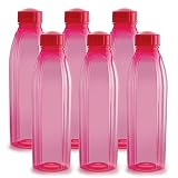 CELLO Crystal Water Bottles Set of 6 Pcs For Daily Use 1000ml Pink Stylish Unbreakable BPAFree Leakproof Lightweight Refrigerator Safe Pet Water Bottle For School Home Gym Travel Office