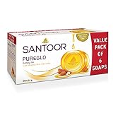Santoor PureGlo Glycerine Soap with Almond Oil and Glycerine 125g Pack of 6 for Nourished Glowing Skin