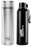 Cello Puro SteelX Benz Stainless Steel Water Bottle with Inner Steel and Outer Plastic 900 ml Black H2O Stainless Steel Water Bottle 1L Silver Pack of 1