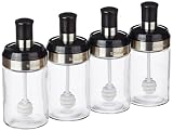 Solimo Borosilicate Glass Sauce Jar with Dipper Set of 4 250 Ml EachBlack 374