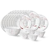Larah by Borosil Boro Fluted Series Opalware Dinner Set 27 Pieces for Family of 6 Microwave Dishwasher Safe BoneAsh Free Crockery Set for Dining Gifting Plates Bowls White