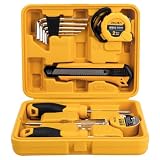 Deli DL1011J 11 Piece Household Tool Kit Portable Compact with Test Pen Electrical Tape Measure Tape Screwdrivers Utility Knive 5Hex Keys and Storage Box for DIY Home Repair Yellow