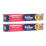 Freshee 20m Disposable Silver Foil Roll for Food Wrapping Pack of 2 11 Micron Thick Aluminium Foil for Reheating Baking Roasting Freezing Food for Parcel and Delivery