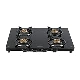 Havells GEOSLIM JUMBO stove 4 Heavy Duty Forged Brass Burner6 mm Toughened GlassPremium ValvesRemovable Drip TraySoft Touch Knobs5 year Warranty on Burners Glass Valves by Havells Black