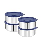 ATTRO Prime Stainless Steel Single Wall Storage Containers Airtight Leak Proof Containers for Office Use School Picnic 400ml BlueSet Of 4