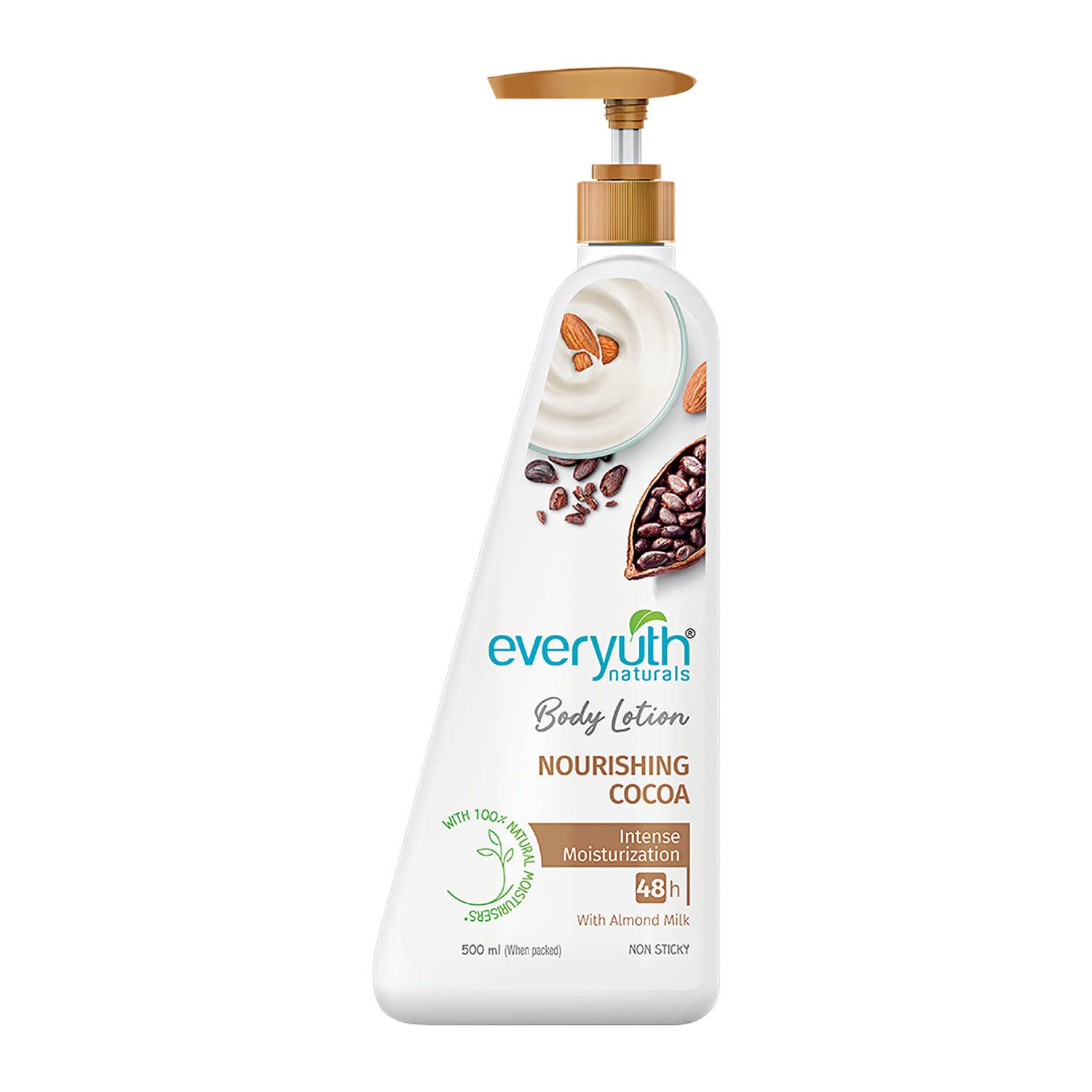 Everyuth Naturals Nourishing Cocoa Body Lotion | 48Hr Deep Moisturization | Smooth, Radiant & Healthy Skin| With 100% Natural Almond Milk & Cocoa | Deep Moisture Care For Dry Skin – 500ml Bottle