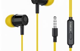 Kratos E02 Yellow Wired Earphones with 3.5mm Jack Inline Mic Control for Clear Calling & Music, Multi-Functional Controller,Sweat Resistant,Comfort Fit Wired Ear Phones,Compatibility with All Mobiles